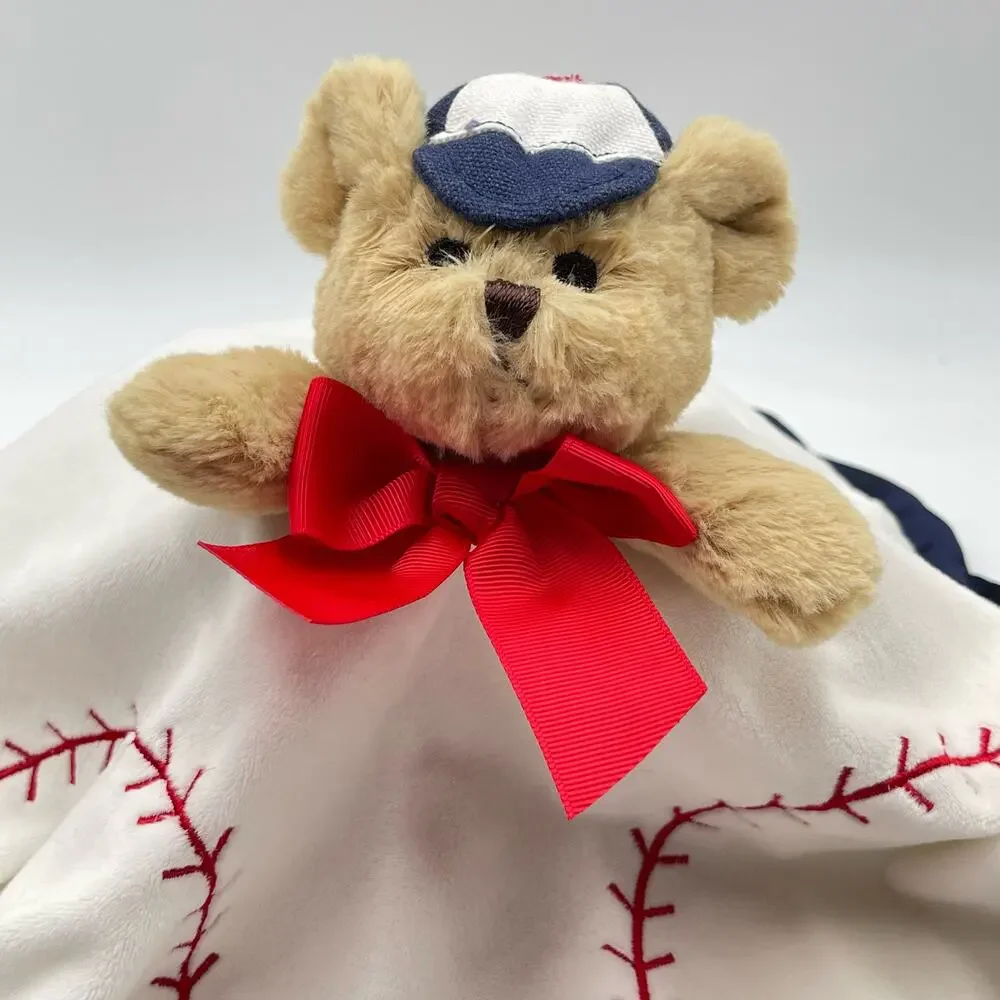 Bearington Bear Teddy Baseball Baby Lovey Blue Satin Red Stitching